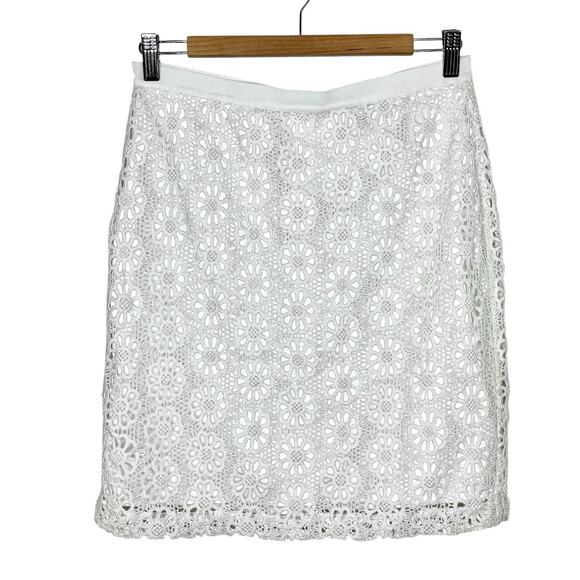 Ann Taylor Daisy Floral Lace Skirt White Womens 4 Flower Power Hippie Y2K Spring - Picture 1 of 6